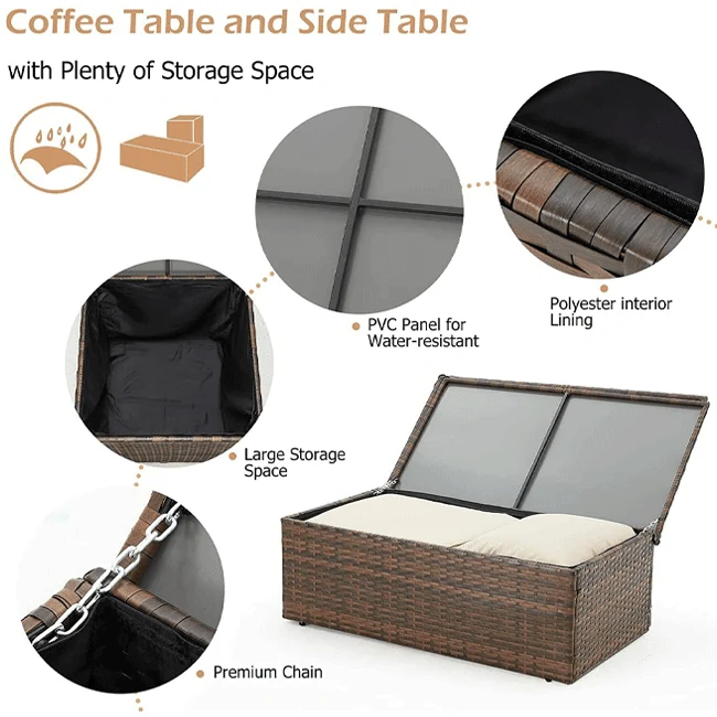 Patio Rattan Wicker Furniture Set With Storage Boxes & Conversation Set, 7PCS - Image 4