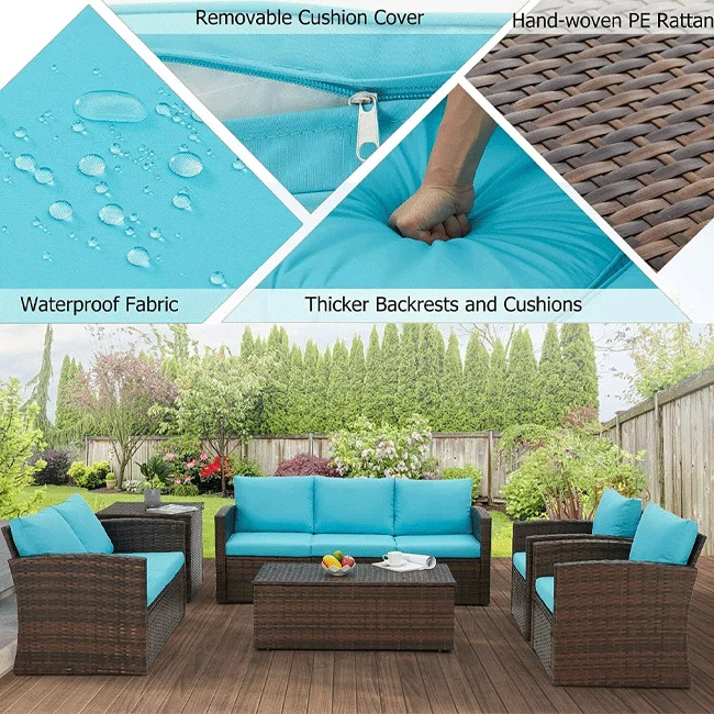 Patio Rattan Wicker Furniture Set With Storage Boxes & Conversation Set, 7PCS - Image 5
