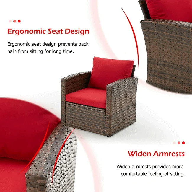 Patio Rattan Wicker Furniture Set With Storage Boxes & Conversation Set, 7PCS - Image 6