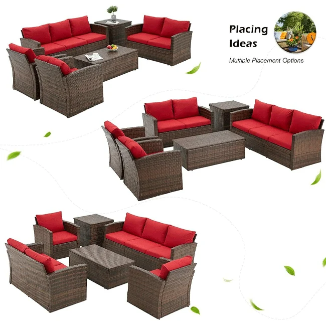 Patio Rattan Wicker Furniture Set With Storage Boxes & Conversation Set, 7PCS - Image 8