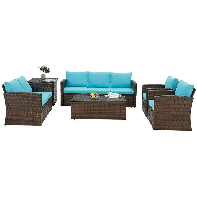 Patio Rattan Wicker Furniture Set With Storage Boxes & Conversation Set, 7PCS - Image 9