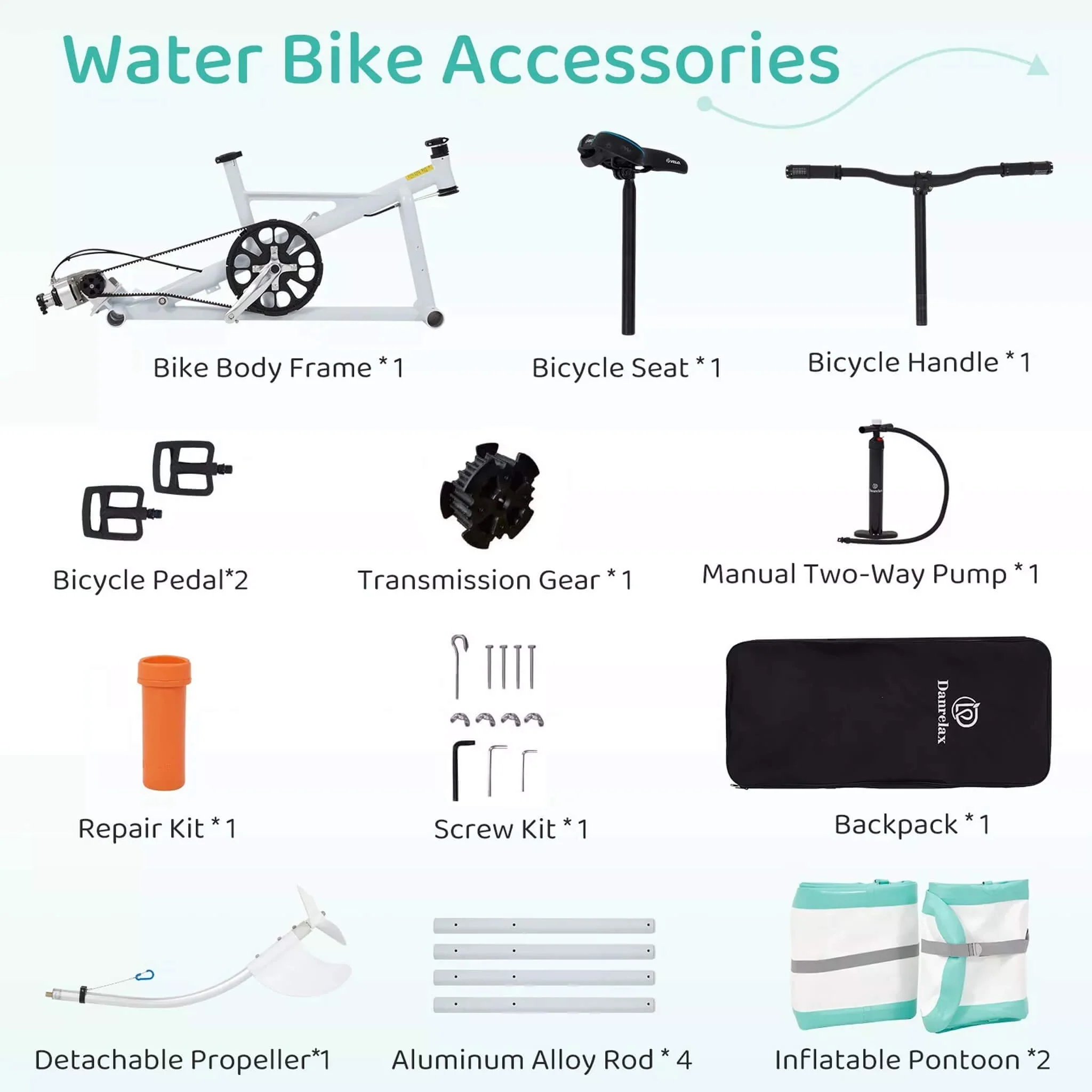 Portable Inflatable Water Marine Pedal Water Bike Kit With Accessories - Image 10