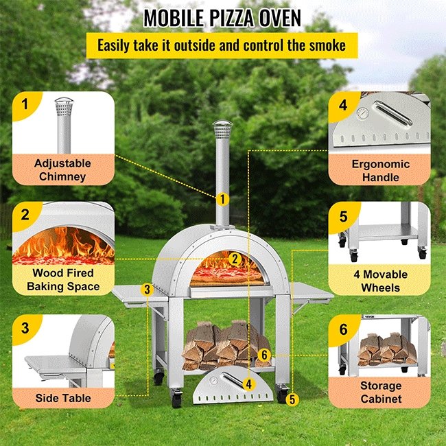 Portable Outdoor Stainless Steel Wood Fired Pizza Oven, 46'' (97246584) - Image 5