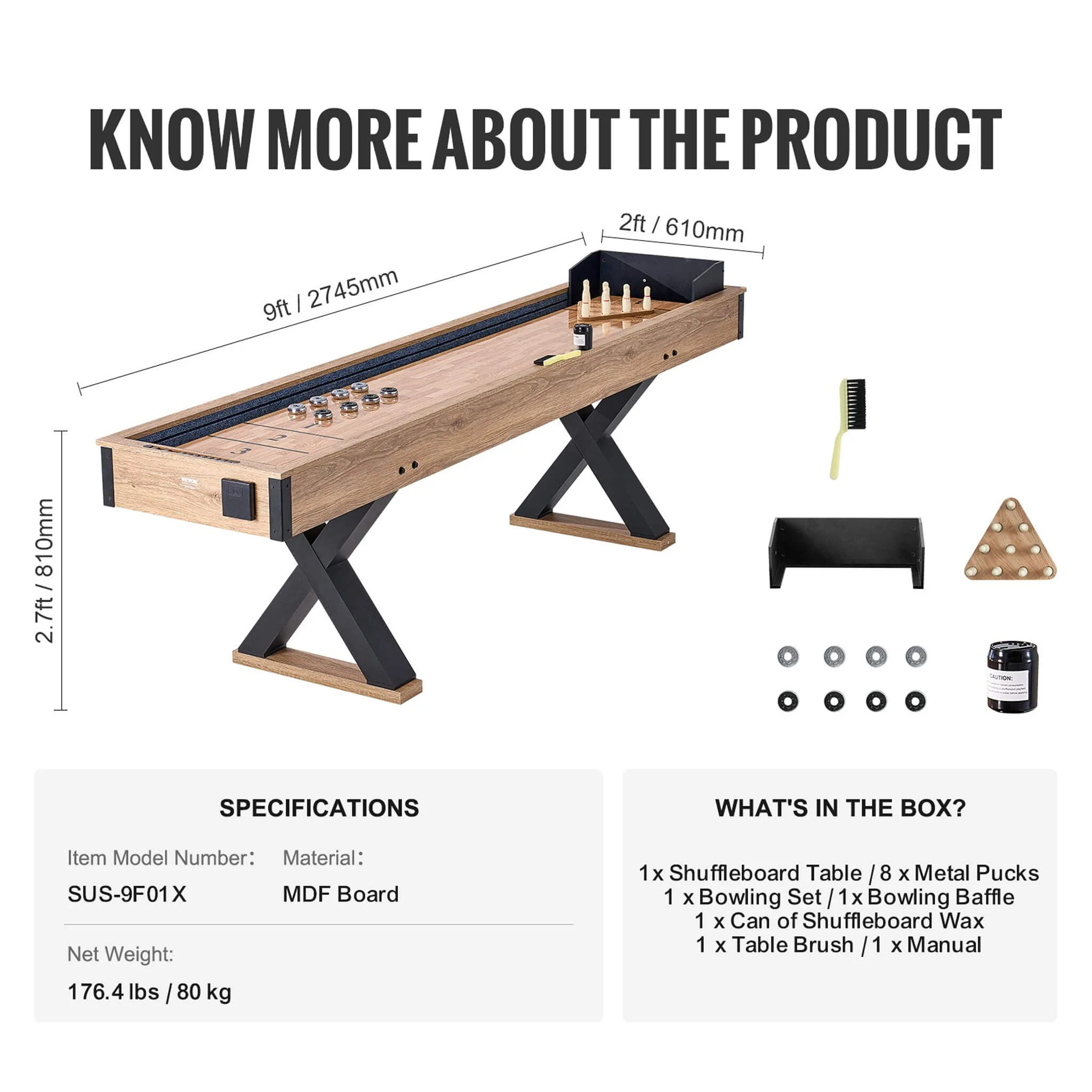 Premium 2-In-1 Shuffleboard Game Table Set With Bowling Combo - Image 11