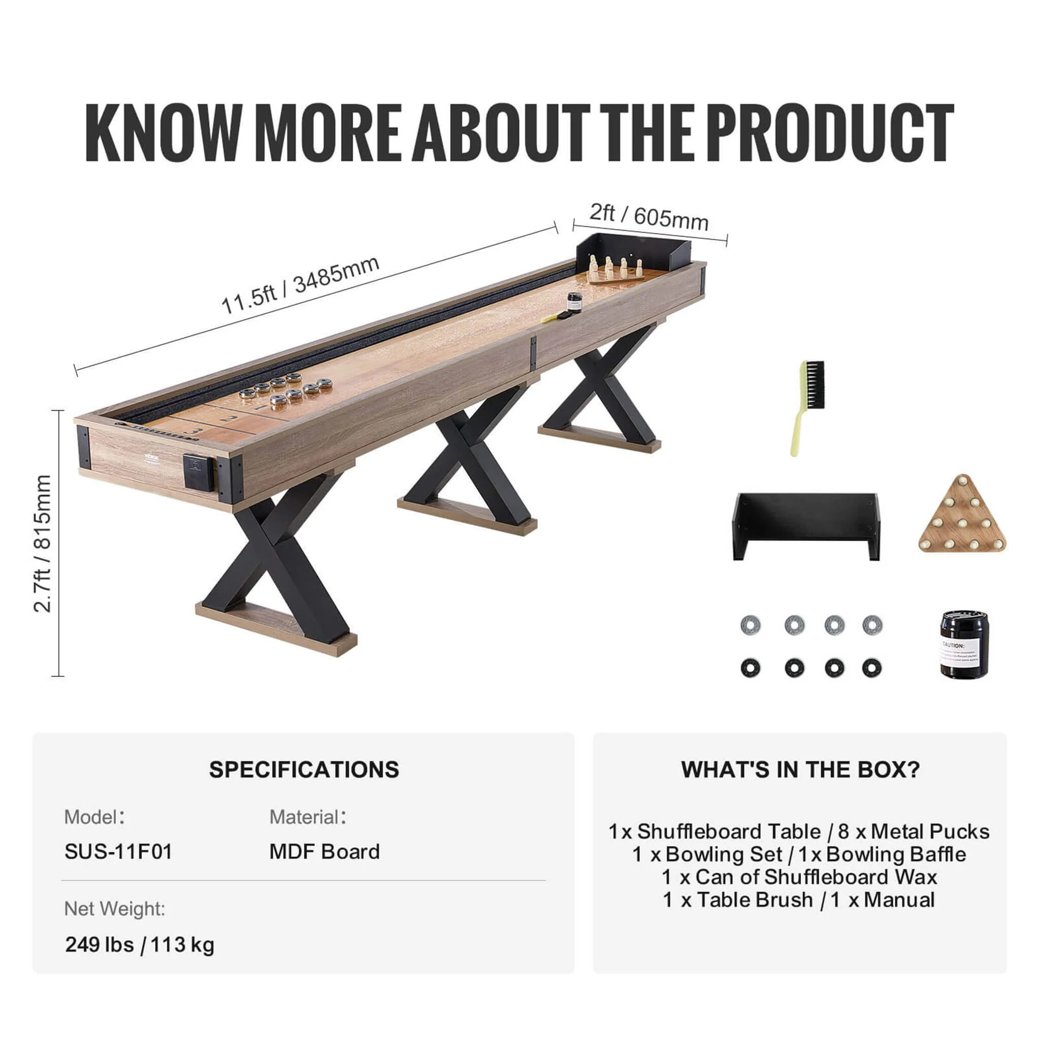 Premium 2-In-1 Shuffleboard Game Table Set With Bowling Combo - Image 12