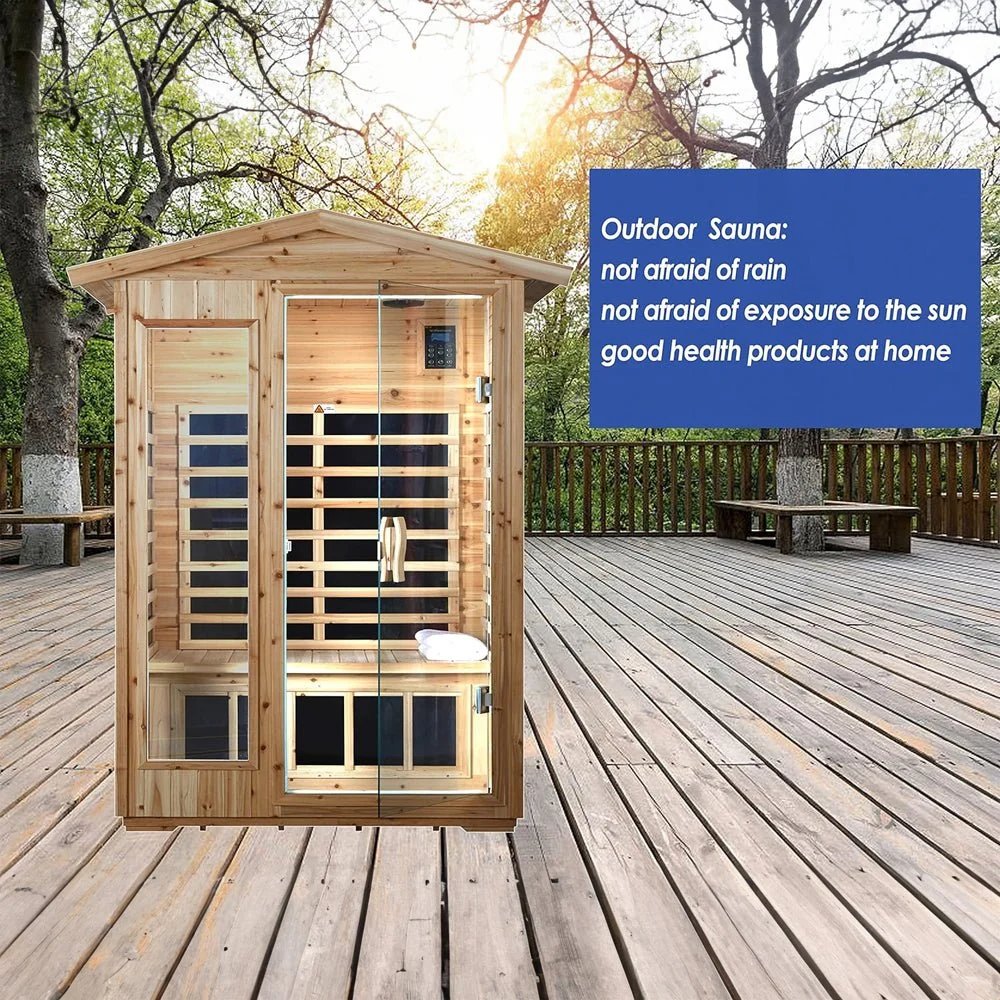 Premium 2-Person Indoor Outdoor Low EMF FAR-Infrared Hemlock Wood Personal Home Sauna Spa, 1750W (93728461) - Image 4