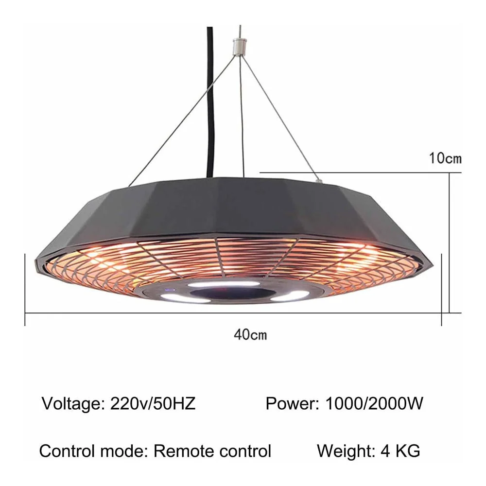 Premium 2000W Electric Outdoor Patio Hanging Infrared Heater With LED Light (97516842) - Image 8