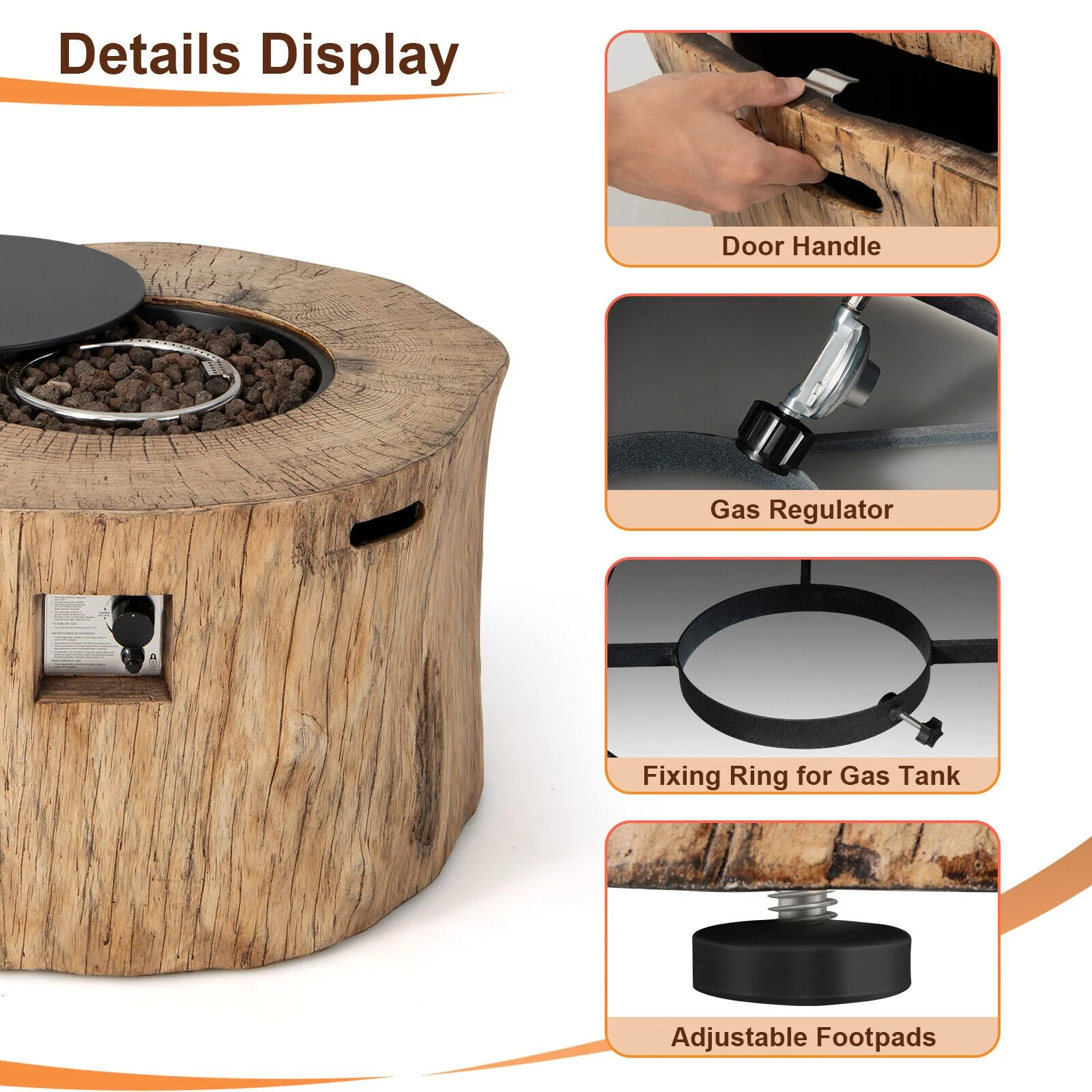 Premium 40" Round Propane Gas Fire Pit Table W/ PVC Cover, Rocks & Gas Kit (91544852) - Image 11