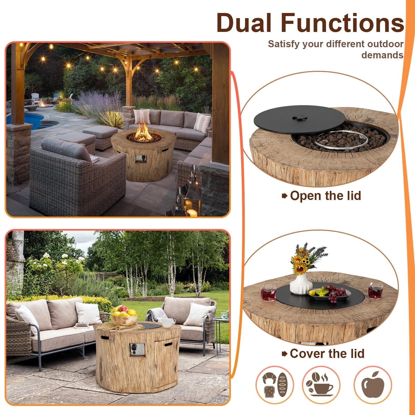 Premium 40" Round Propane Gas Fire Pit Table W/ PVC Cover, Rocks & Gas Kit (91544852) - Image 8