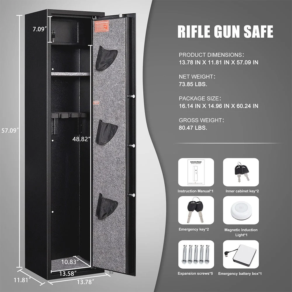 Premium 5 Rifle Biometric Gun Safe Cabinet W/ Keys (93721405) - Image 6