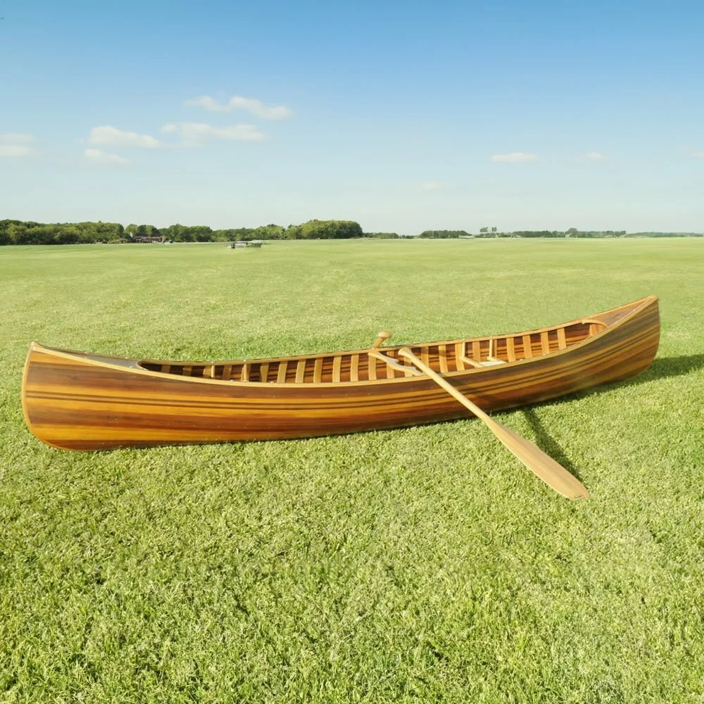 Premium Elegant Matte Finish Wooden Canoe With Ribs & Curved Bow (91647253) - Image 4