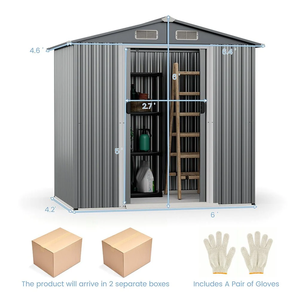 Premium Garden Galvanized Steel Storage Shed W/ Lockable Sliding Doors, 6x4' (93175842) - Image 10