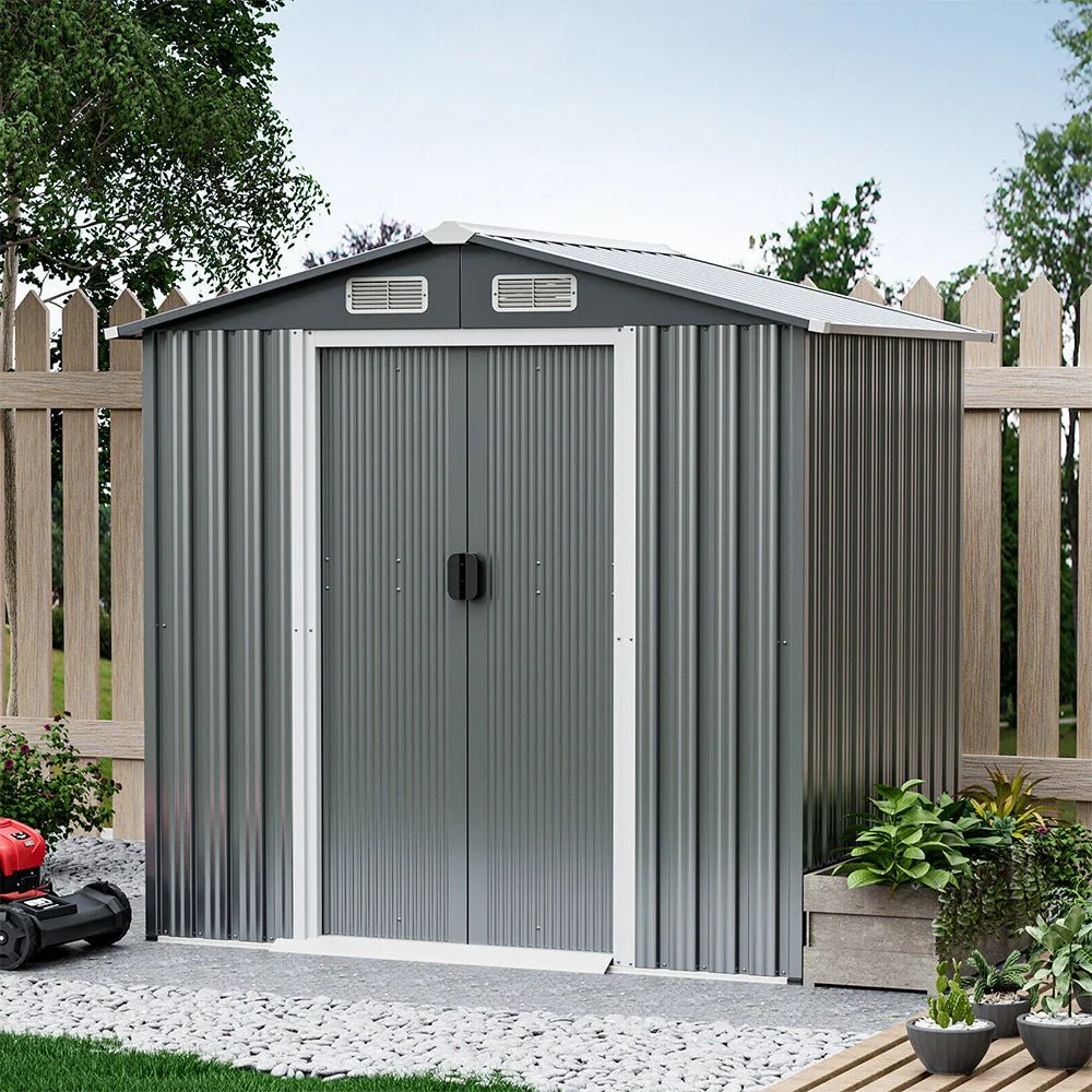 Premium Garden Galvanized Steel Storage Shed W/ Lockable Sliding Doors, 6x4' (93175842) - Image 11