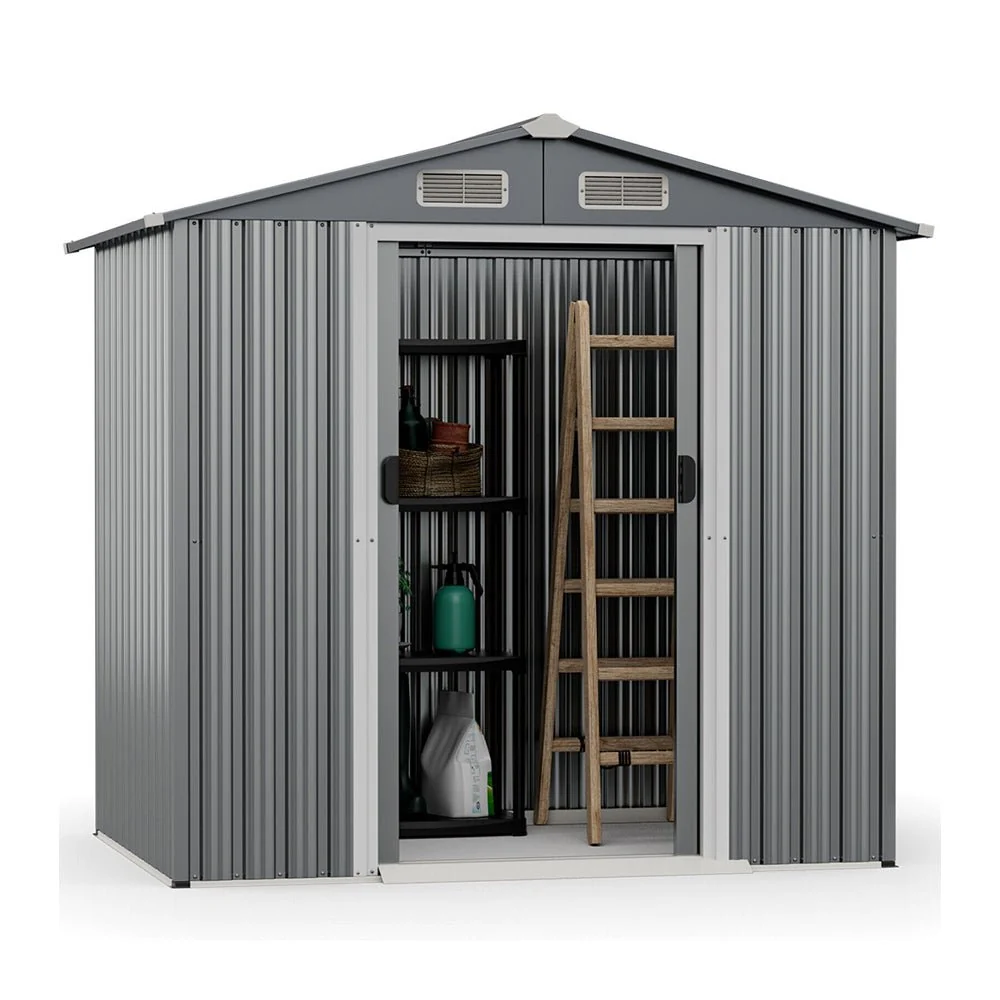 Premium Garden Galvanized Steel Storage Shed W/ Lockable Sliding Doors, 6x4' (93175842) - Image 2
