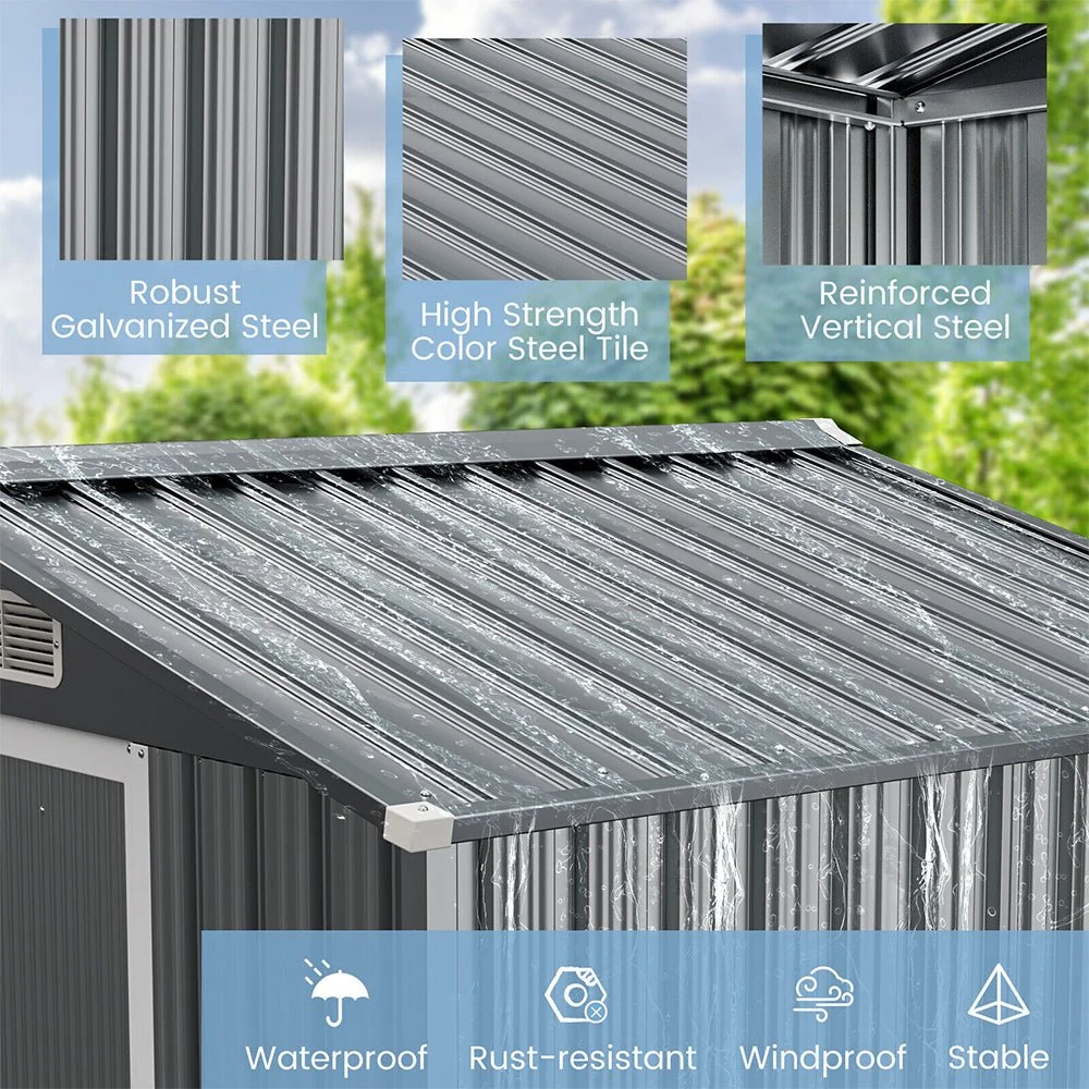 Premium Garden Galvanized Steel Storage Shed W/ Lockable Sliding Doors, 6x4' (93175842) - Image 5