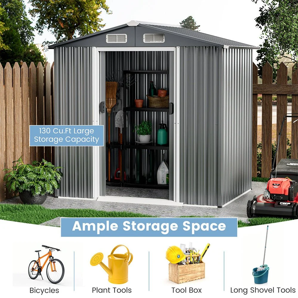 Premium Garden Galvanized Steel Storage Shed W/ Lockable Sliding Doors, 6x4' (93175842) - Image 8