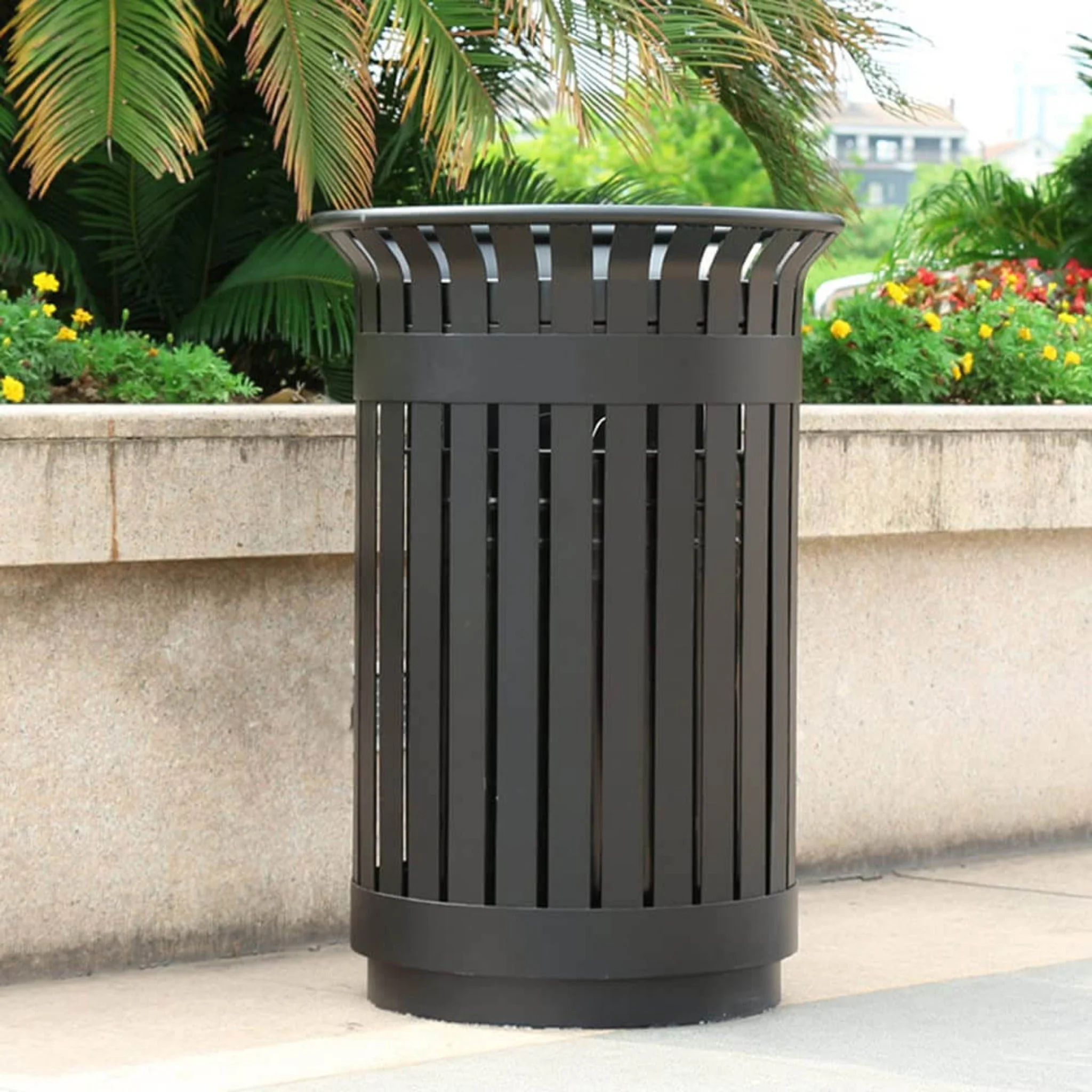 Premium Heavy-Duty Extra Large Outdoor Commercial Metal Slat Garbage Trash Can - Image 4