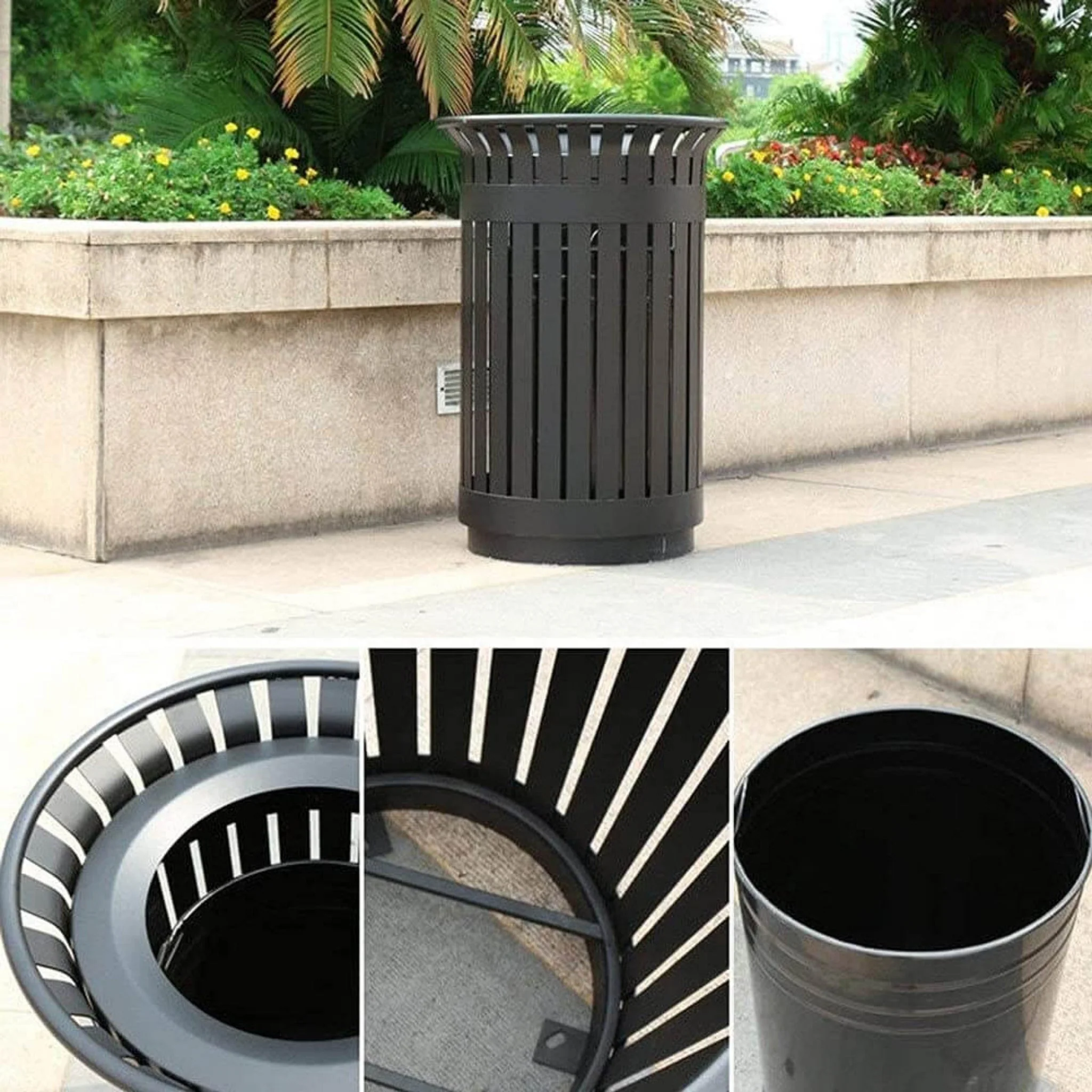 Premium Heavy-Duty Extra Large Outdoor Commercial Metal Slat Garbage Trash Can - Image 6