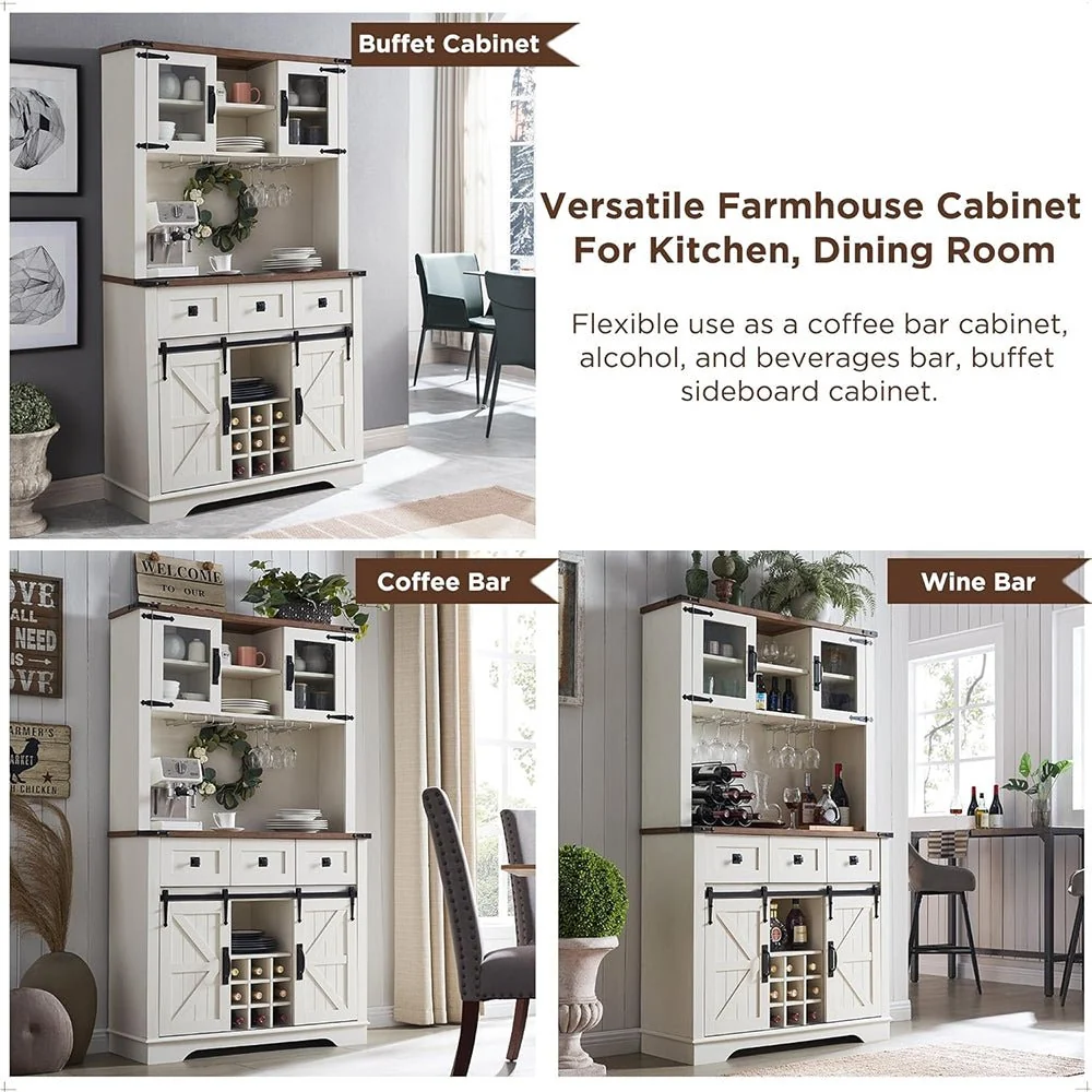 Premium Home Bar Wine Cabinet W/ Sliding Barn Door, 72" (97631842) - Image 3