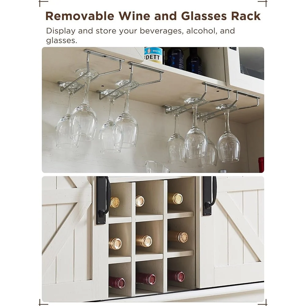 Premium Home Bar Wine Cabinet W/ Sliding Barn Door, 72" (97631842) - Image 7
