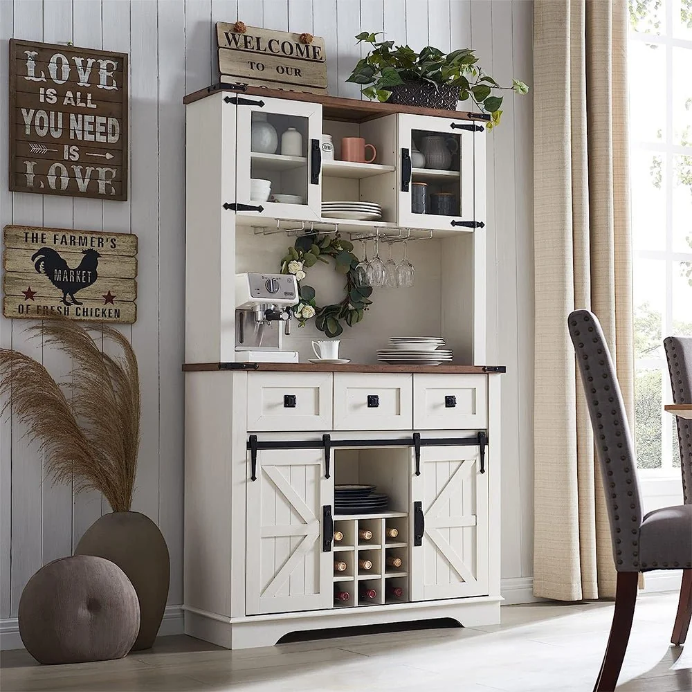 Premium Home Bar Wine Cabinet W/ Sliding Barn Door, 72" (97631842) - Image 8