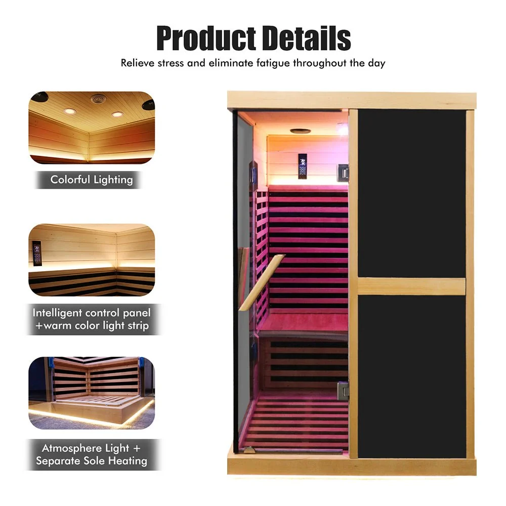 Premium Large 2-Person V-Shaped FAR Infrared Sauna Room With Double Glass Doors, 1980W (96413572) - Image 3