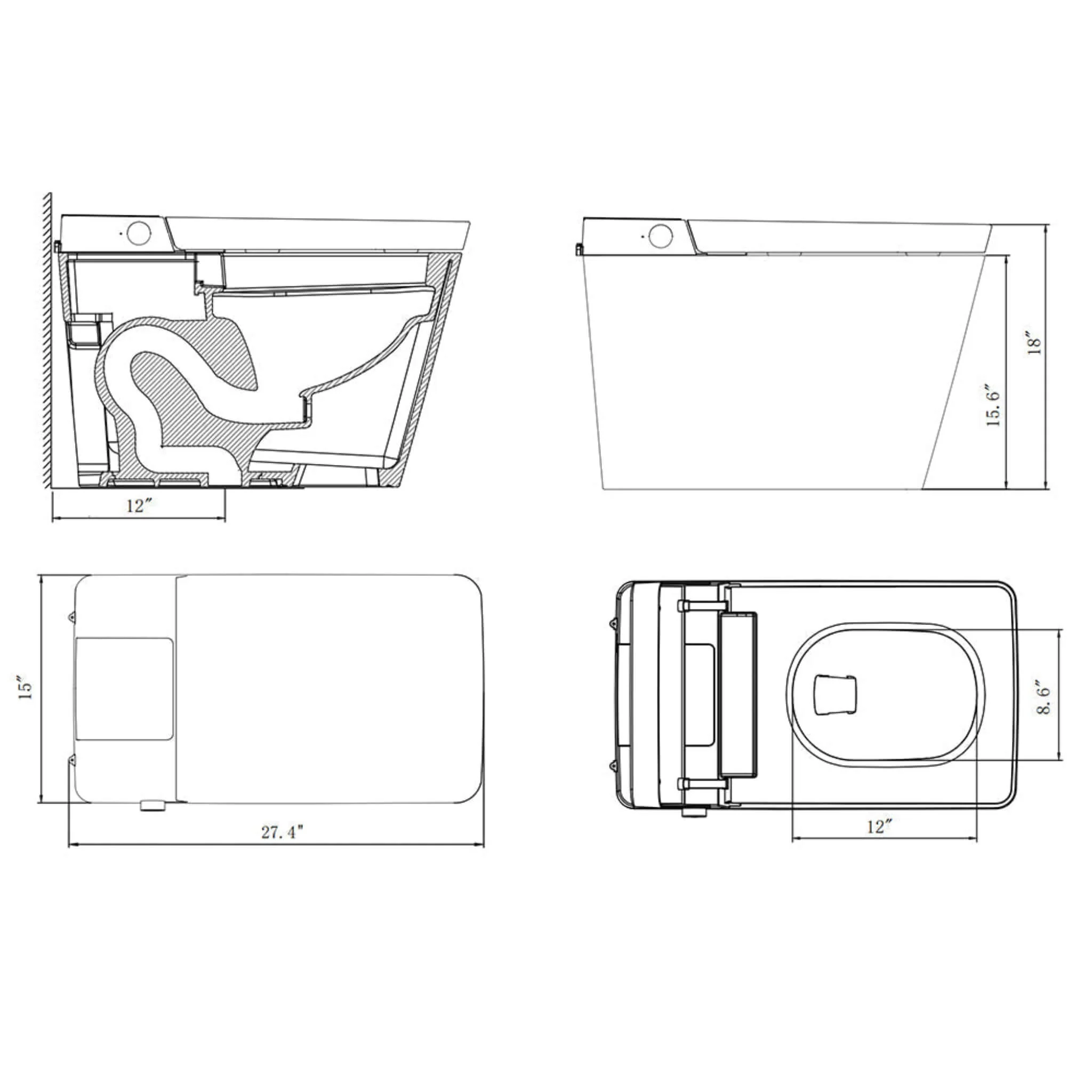 Premium Multifunctional Single-Piece Automatic Smart Toilet With Remote Control, Matte Black (96471352) - Image 9