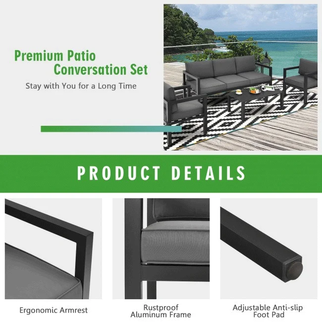 Premium Outdoor Aluminum Furniture Set For Backyard & Poolside, 4PCS - Image 6