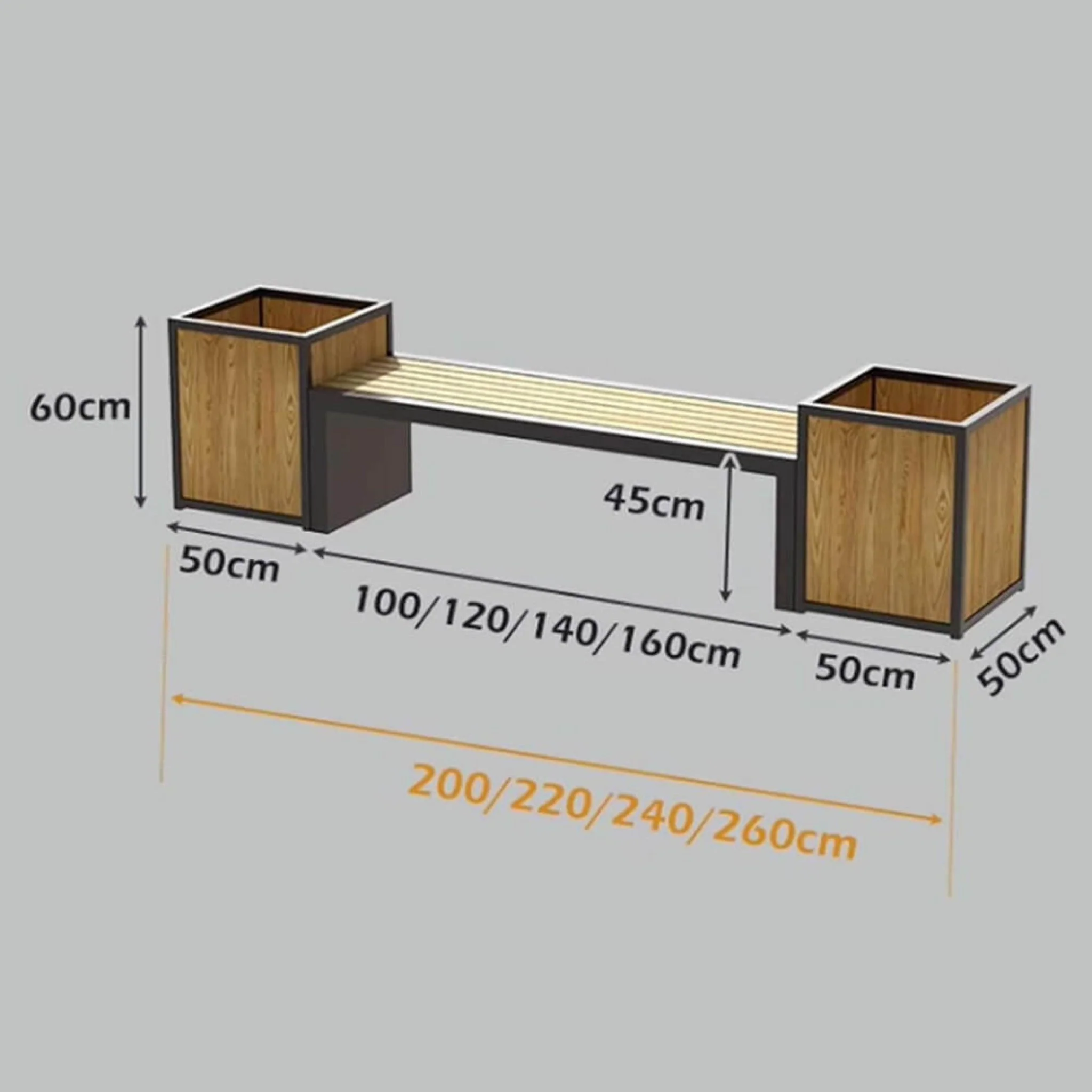 Premium Outdoor Commercial Wooden Park Bench With Steel Frame And Planters For Patios - Image 6