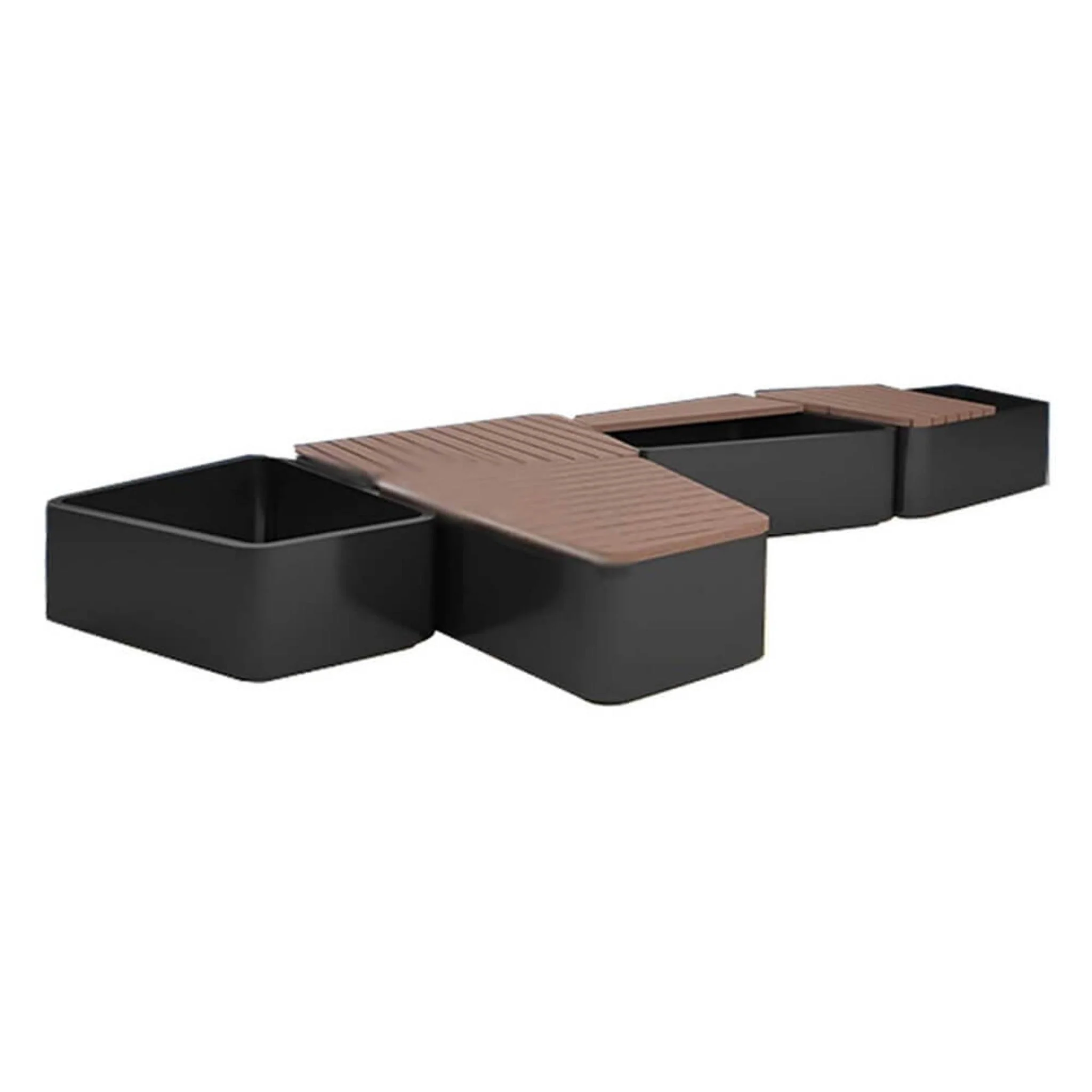 Premium Outdoor Commercial Wooden Street Bench With Steel Frame And Planters - Image 7
