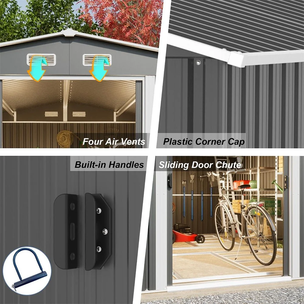 Premium Outdoor Galvanized Steel Backyard Storage Shed W/ Dual Lockable Sliding Doors, 11x13' (95382641) - Image 5