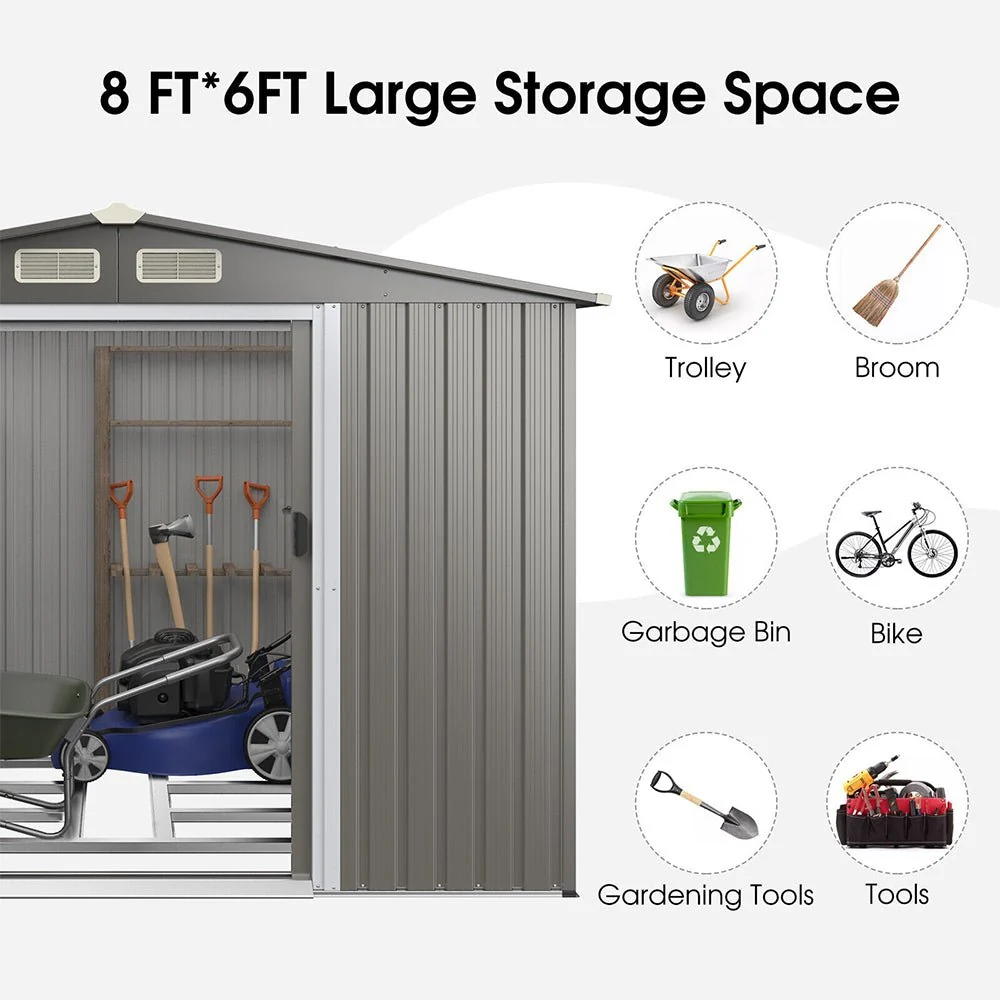 Premium Outdoor Steel Tool Storage Garden Backyard Shed, 8x6' (92674185) - Image 8