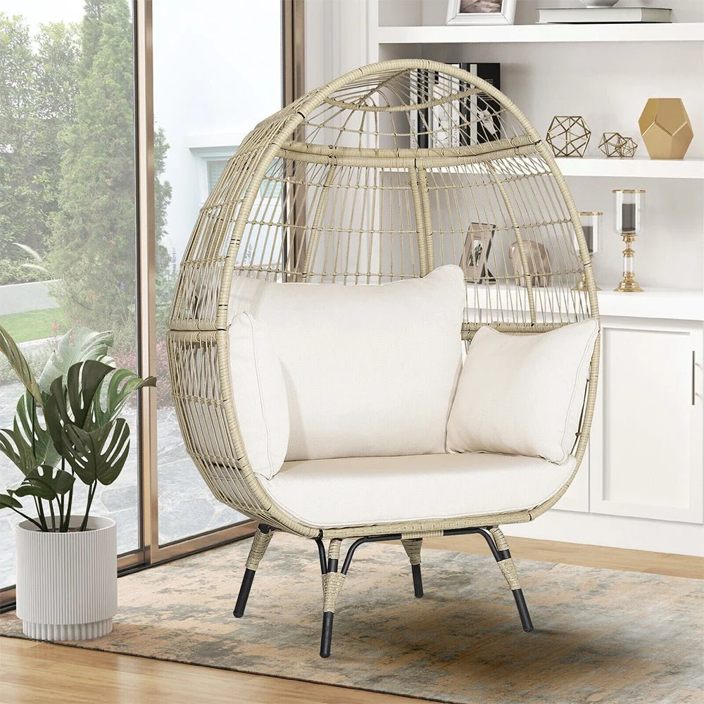 Premium Oversized Rattan Patio Egg Lounge Chair Basket With Cushions, 57" (95761284) - Image 2