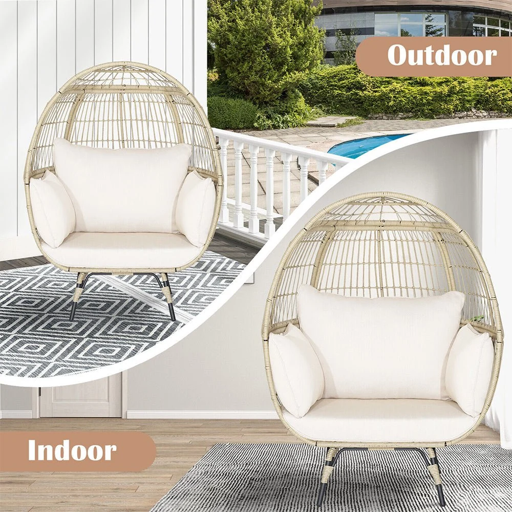Premium Oversized Rattan Patio Egg Lounge Chair Basket With Cushions, 57" (95761284) - Image 4