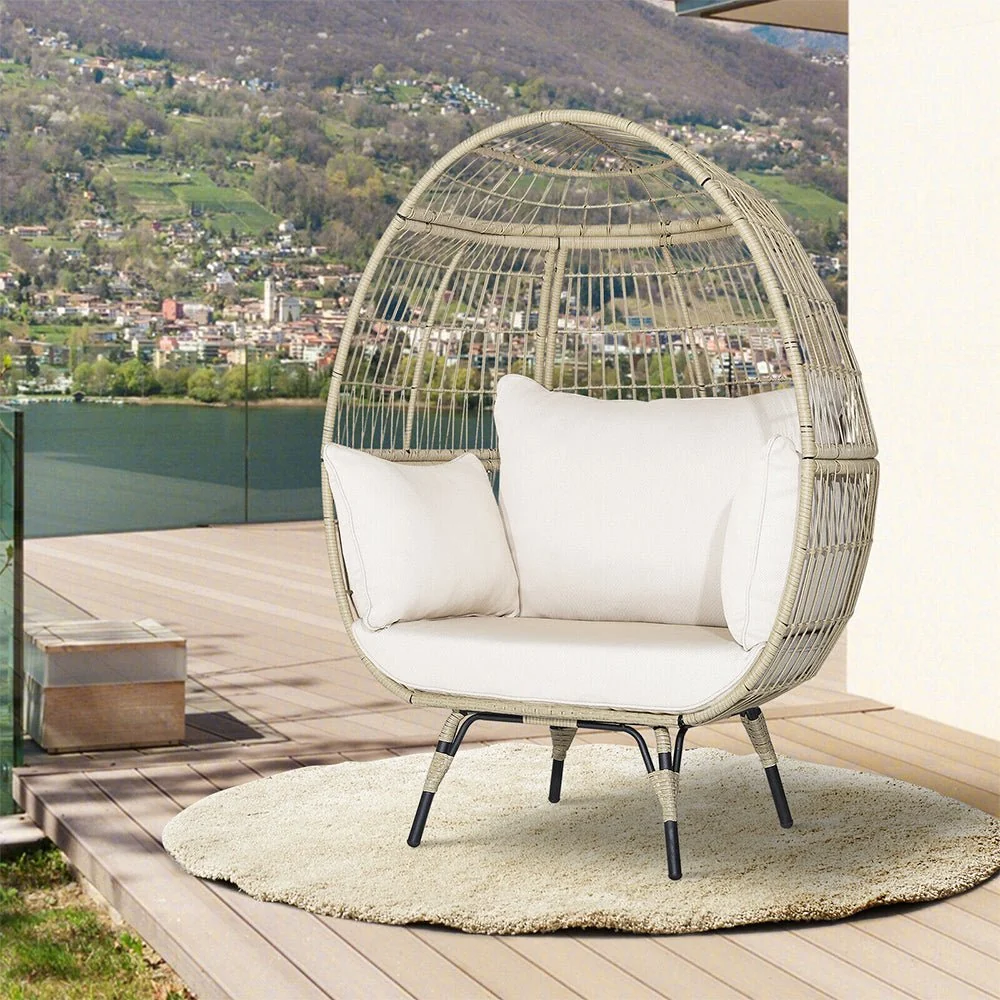 Premium Oversized Rattan Patio Egg Lounge Chair Basket With Cushions, 57" (95761284) - Image 5