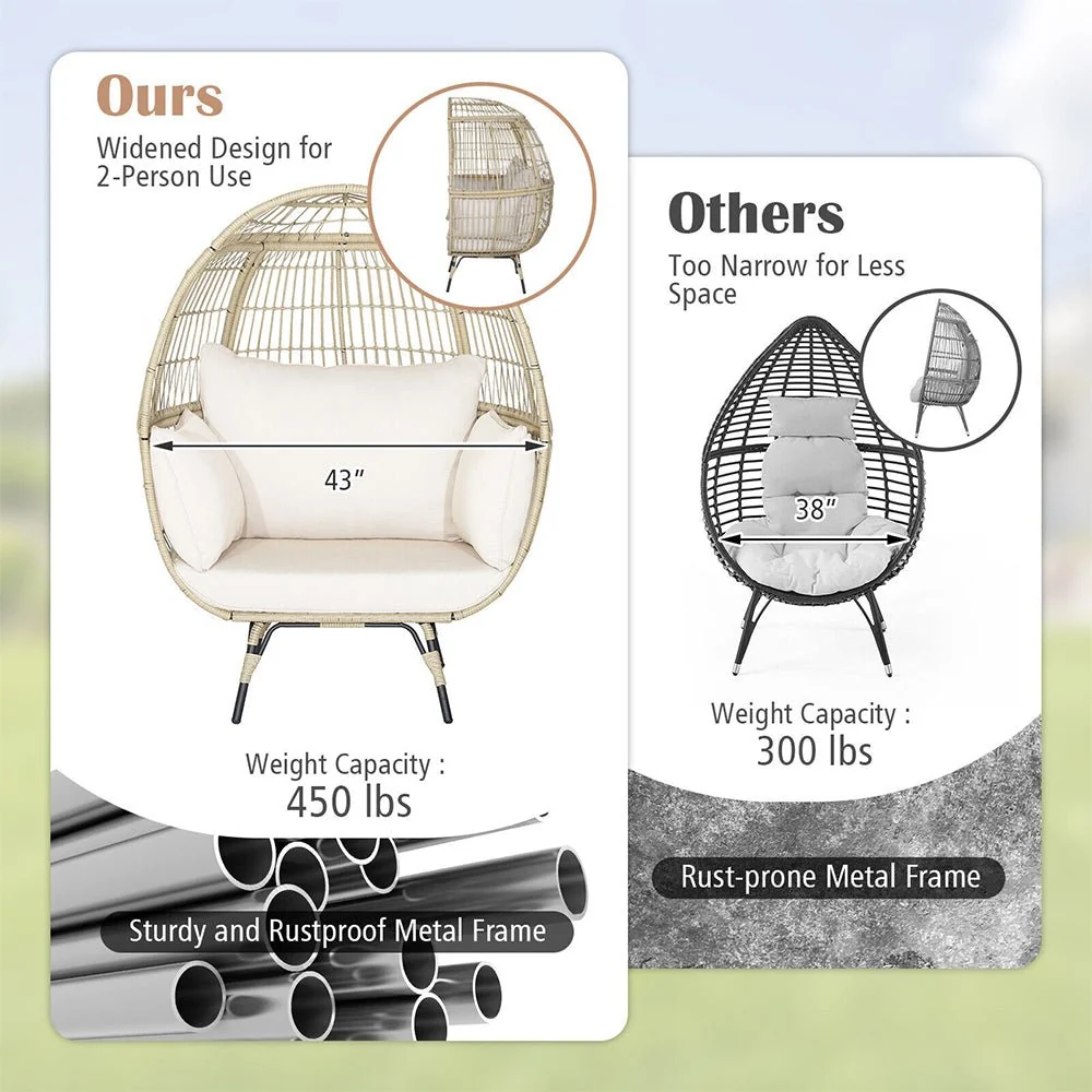 Premium Oversized Rattan Patio Egg Lounge Chair Basket With Cushions, 57" (95761284) - Image 7