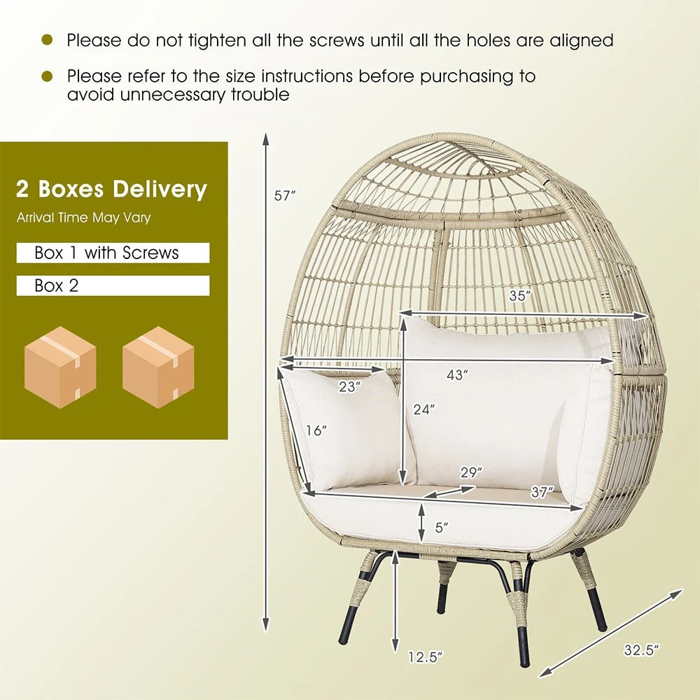 Premium Oversized Rattan Patio Egg Lounge Chair Basket With Cushions, 57" (95761284) - Image 8