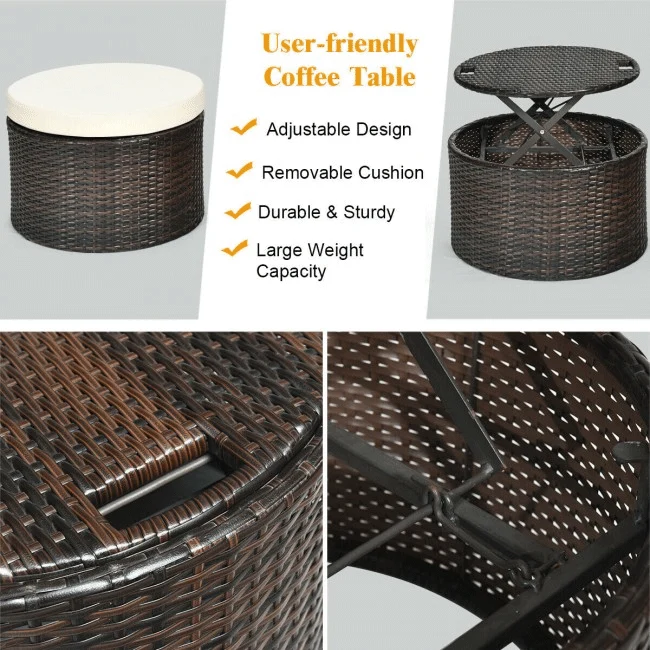 Premium Round Outdoor Patio Rattan Daybed W/ Canopy & Table, 76" - Image 12
