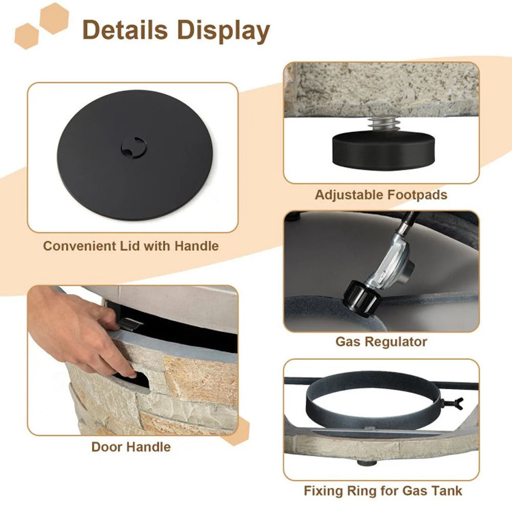 Premium Round Outdoor Propane Patio Gas Fire Pit Table W/ Lava Rock & Cover, 36" (98524173) - Image 11