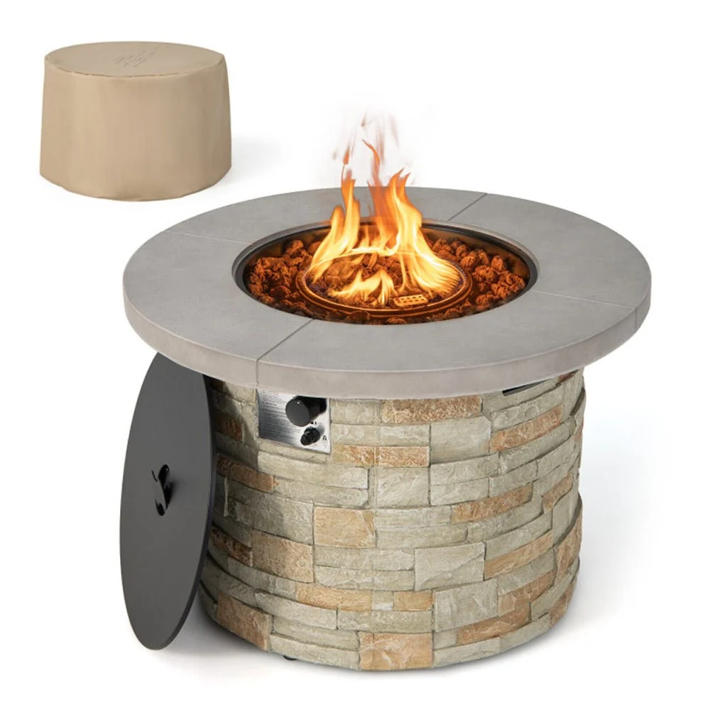 Premium Round Outdoor Propane Patio Gas Fire Pit Table W/ Lava Rock & Cover, 36" (98524173) - Image 4