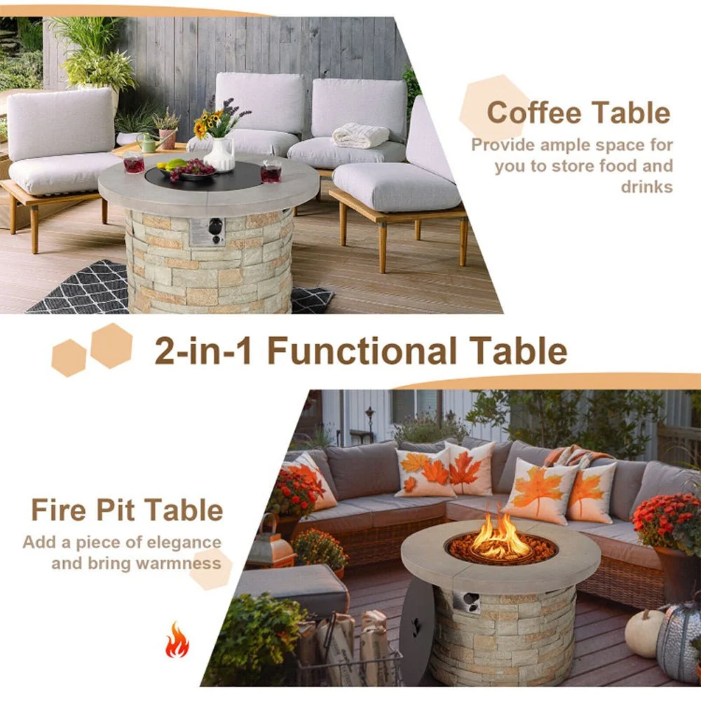 Premium Round Outdoor Propane Patio Gas Fire Pit Table W/ Lava Rock & Cover, 36" (98524173) - Image 6