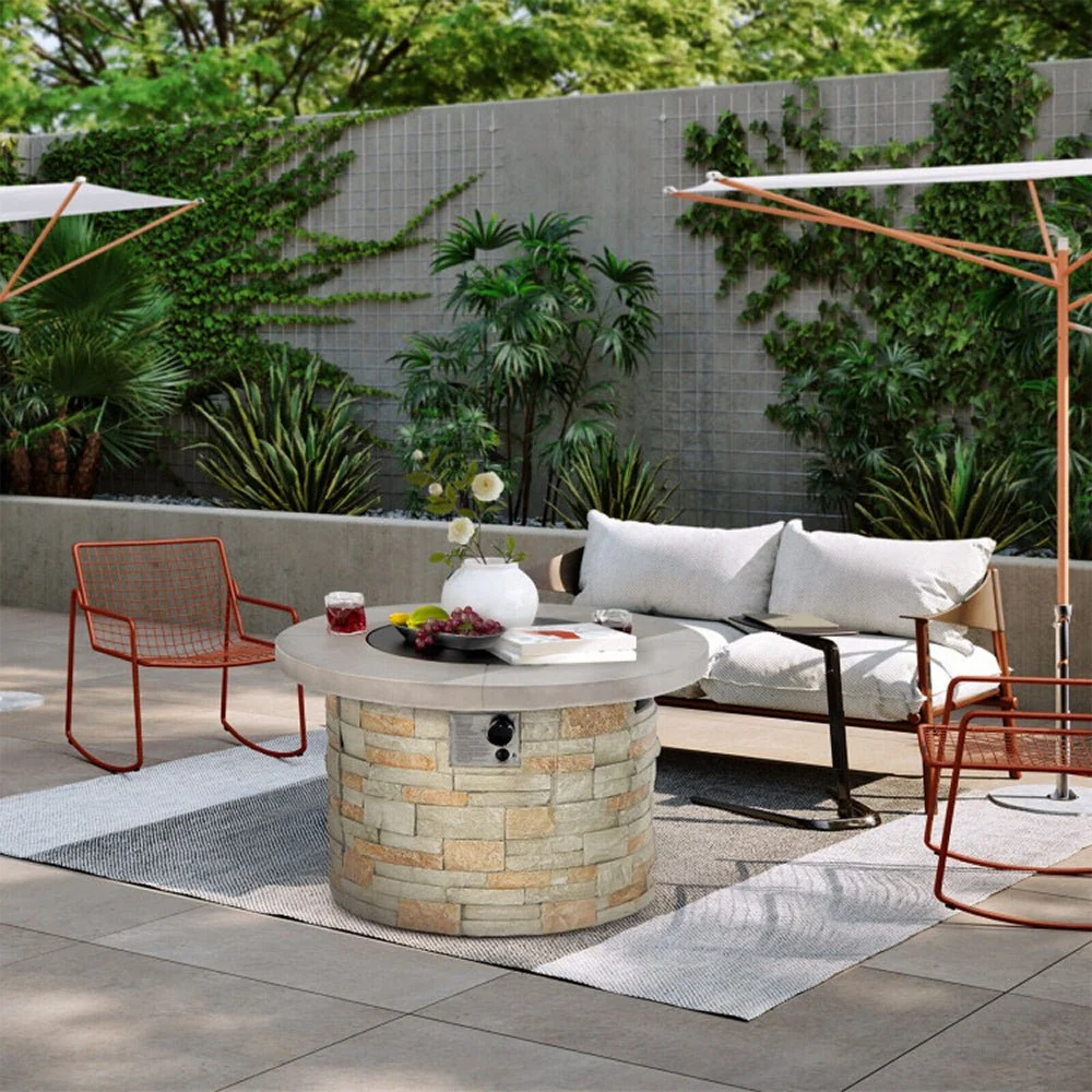 Premium Round Outdoor Propane Patio Gas Fire Pit Table W/ Lava Rock & Cover, 36" (98524173) - Image 7