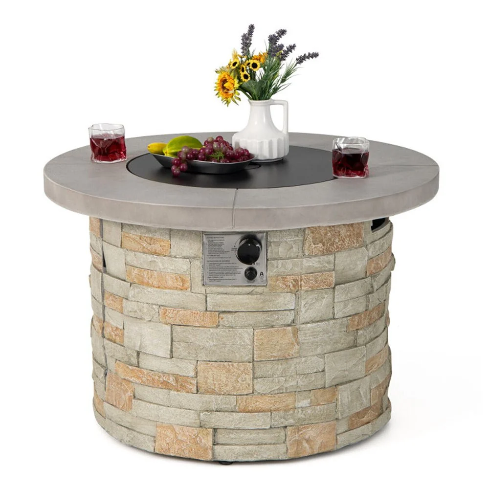 Premium Round Outdoor Propane Patio Gas Fire Pit Table W/ Lava Rock & Cover, 36" (98524173) - Image 8