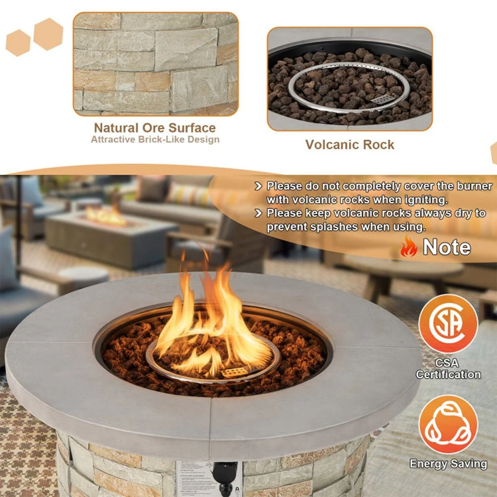 Premium Round Outdoor Propane Patio Gas Fire Pit Table W/ Lava Rock & Cover, 36" (98524173) - Image 9
