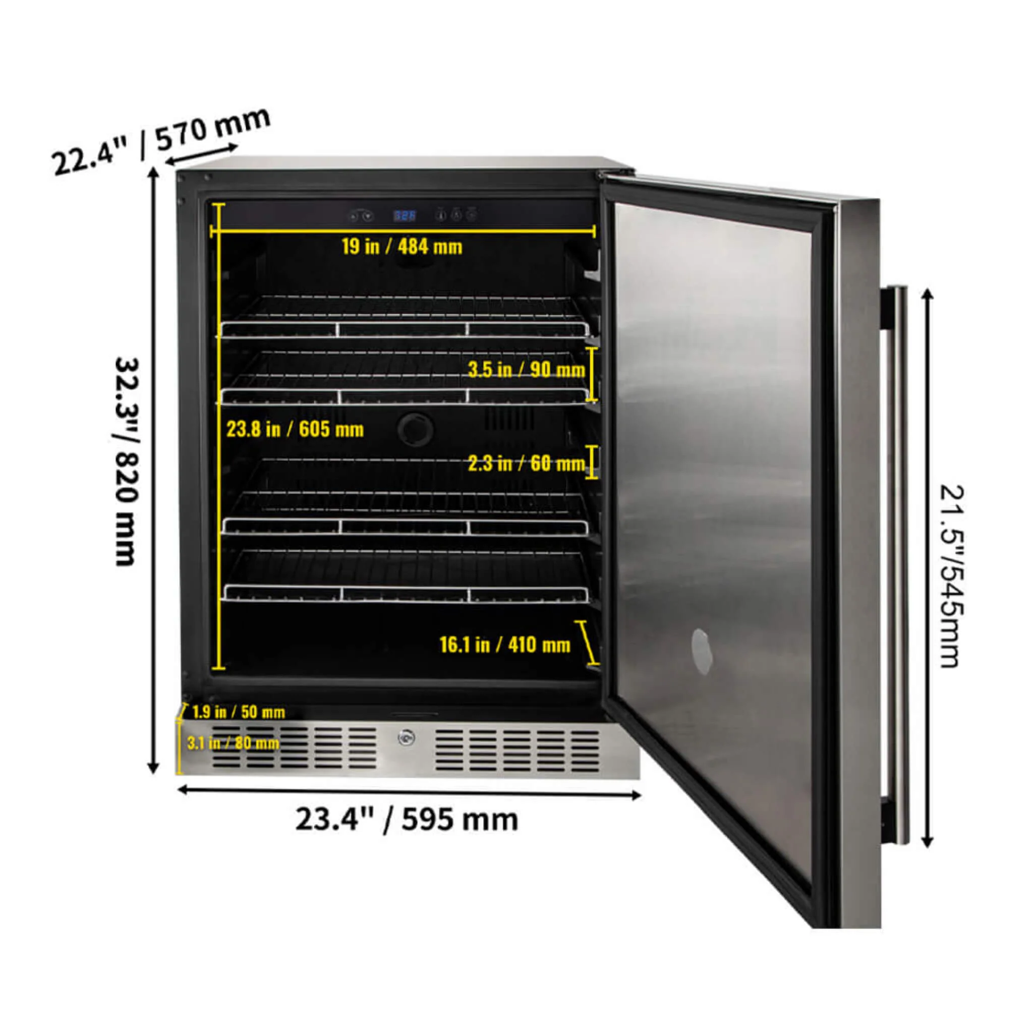 Premium Single Door Stainless Steel Built-In Wine Beverage Undercounter Refrigerator, 5.3 Cu.Ft. - Image 13
