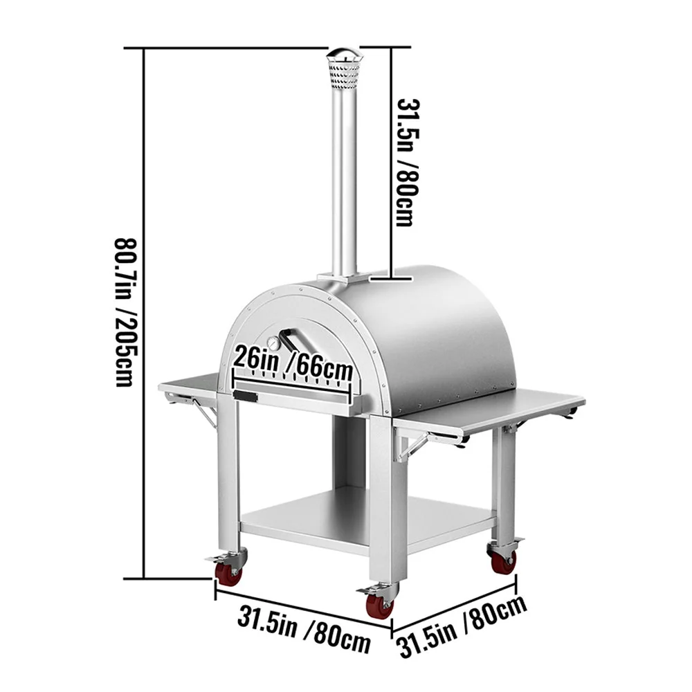Premium Wood-Fired Stainless Steel Artisan Pizza Oven Maker With Wheels, 32 Inch (91357462) - Image 11