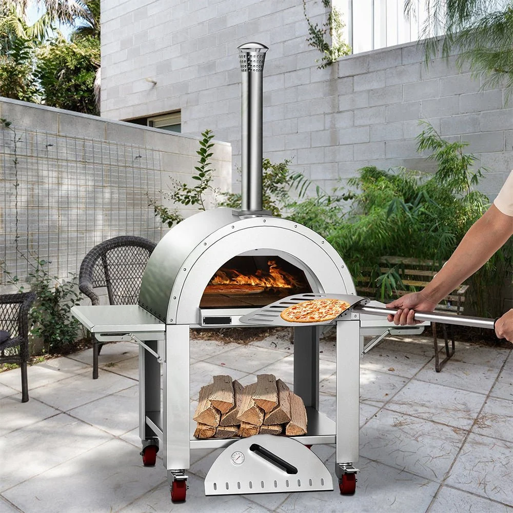 Premium Wood-Fired Stainless Steel Artisan Pizza Oven Maker With Wheels, 32 Inch (91357462) - Image 12