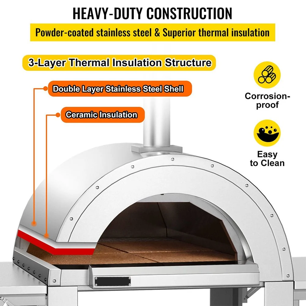 Premium Wood-Fired Stainless Steel Artisan Pizza Oven Maker With Wheels, 32 Inch (91357462) - Image 6