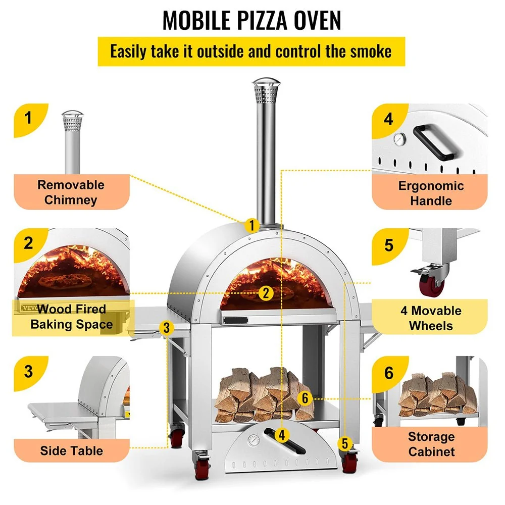 Premium Wood-Fired Stainless Steel Artisan Pizza Oven Maker With Wheels, 32 Inch (91357462) - Image 8