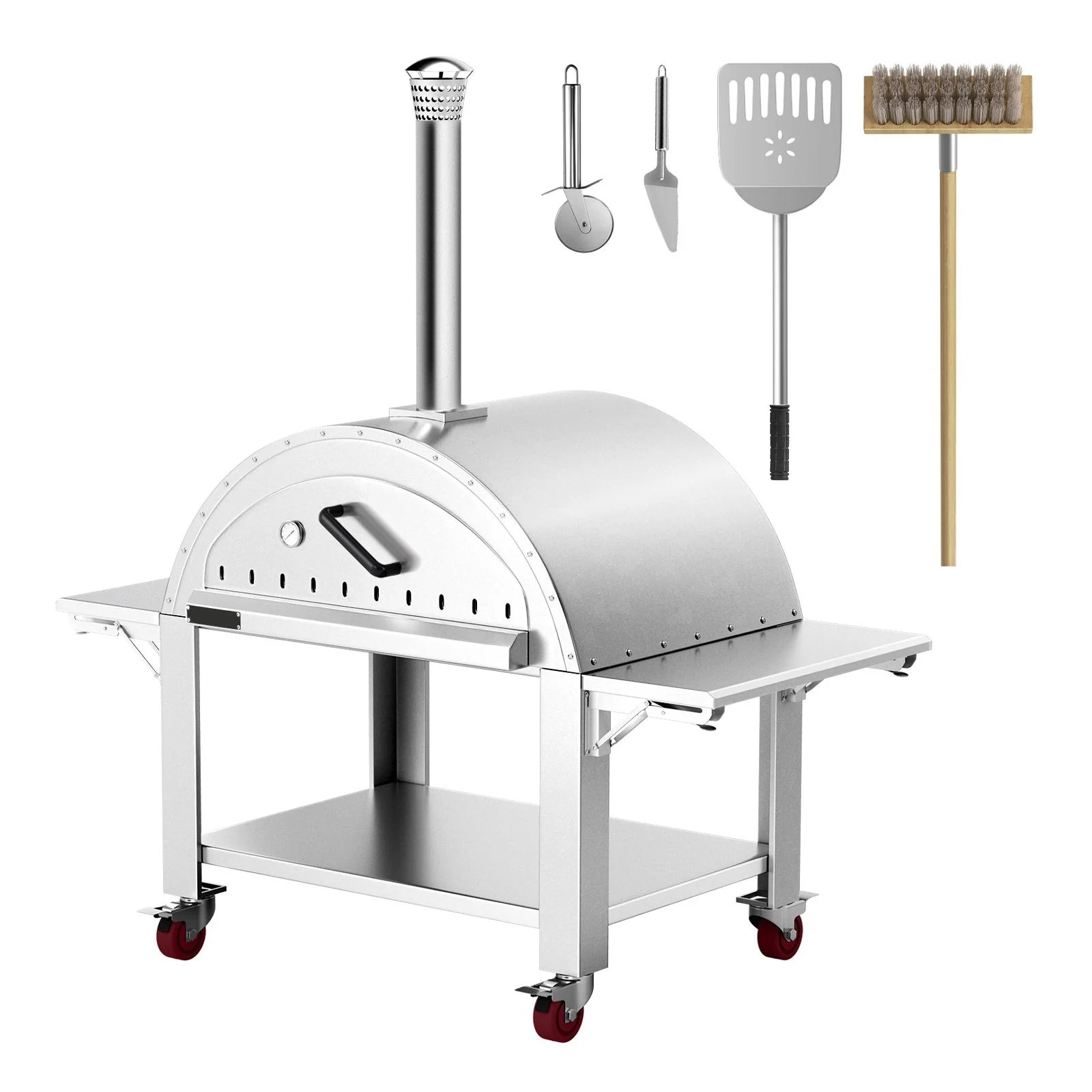 Premium Wood-Fired Stainless Steel Artisan Pizza Oven Maker With Wheels, 46 Inch - Image 12